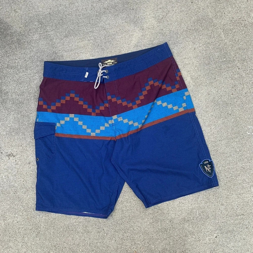 Vans Nathan Fletcher‎ Board Shorts Size 34 Blue Maroon 